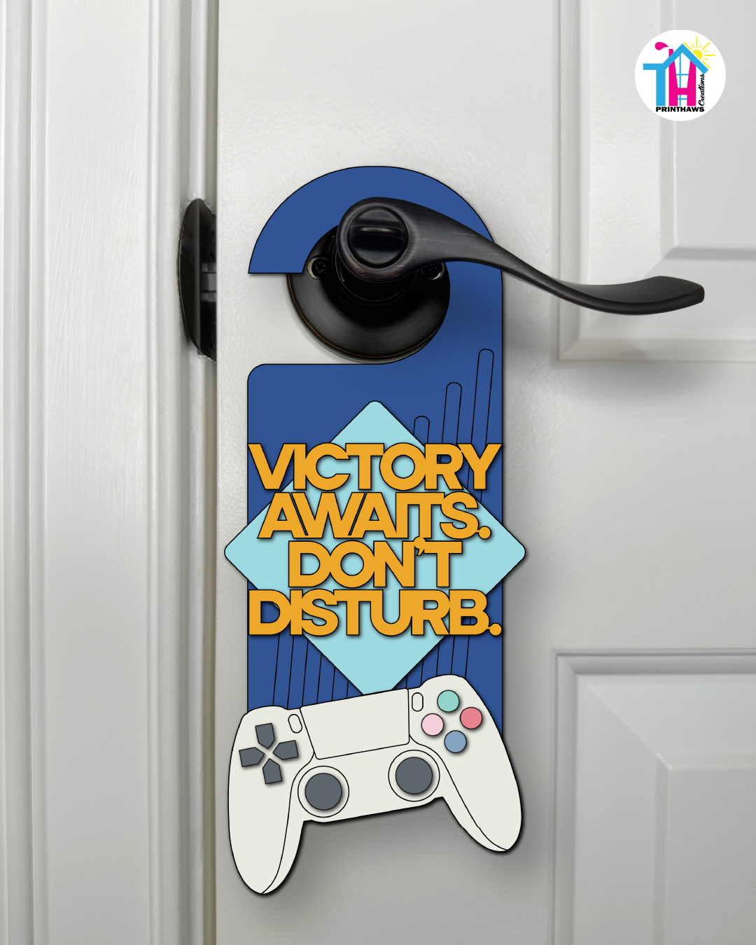 Victory Awaits. Don’t Disturb. – Gamer Doorknob Sign By Printhaws Creations, Wooden Room Sign With Console-Inspired Controller Accent