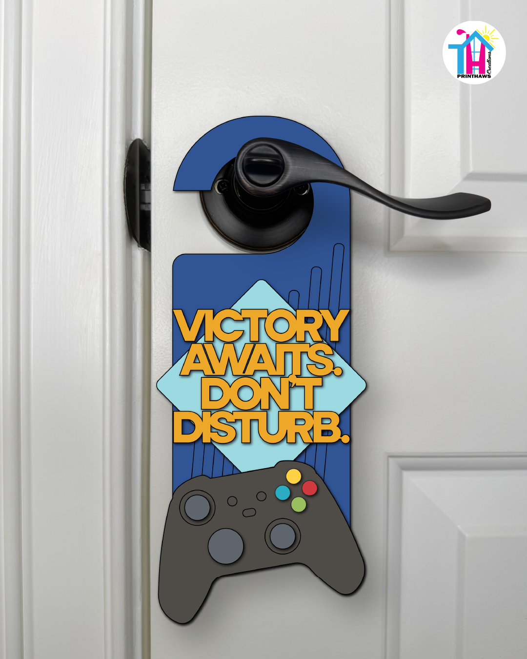 Victory Awaits. Don’t Disturb. – Gamer Doorknob Sign By Printhaws Creations, Wooden Room Sign With Console-Inspired Controller Accent