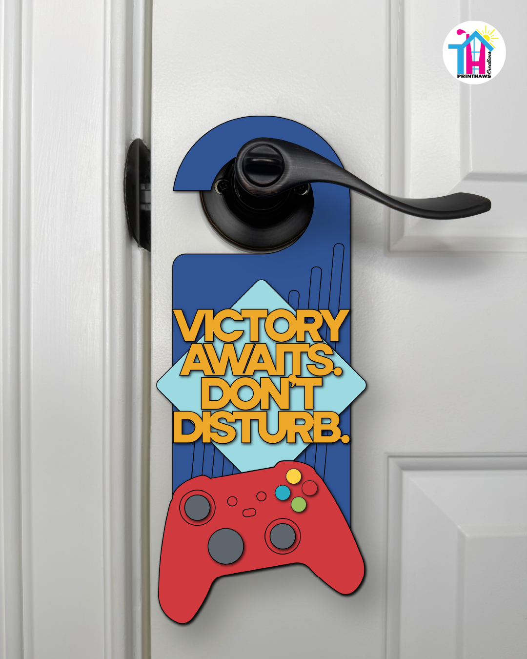 Victory Awaits. Don’t Disturb. – Gamer Doorknob Sign By Printhaws Creations, Wooden Room Sign With Console-Inspired Controller Accent