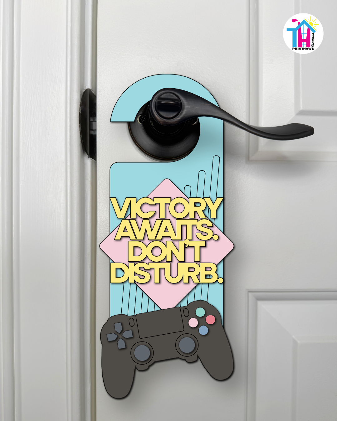 Victory Awaits. Don’t Disturb. – Gamer Doorknob Sign By Printhaws Creations, Wooden Room Sign With Console-Inspired Controller Accent