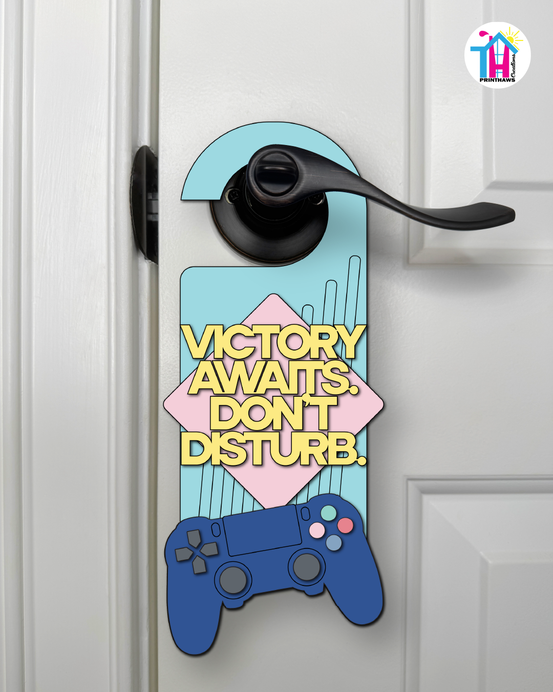 Victory Awaits. Don’t Disturb. – Gamer Doorknob Sign By Printhaws Creations, Wooden Room Sign With Console-Inspired Controller Accent