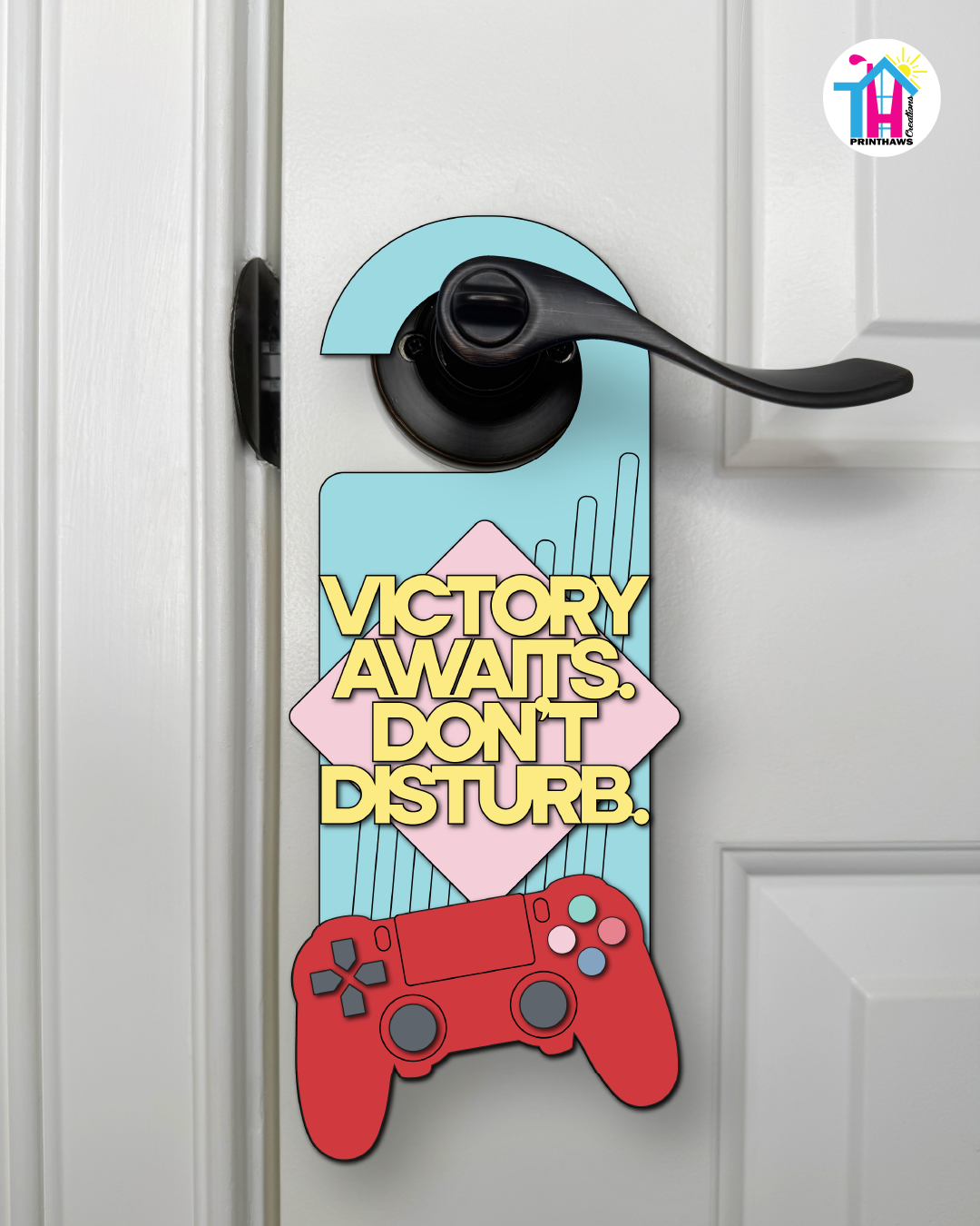 Victory Awaits. Don’t Disturb. – Gamer Doorknob Sign By Printhaws Creations, Wooden Room Sign With Console-Inspired Controller Accent