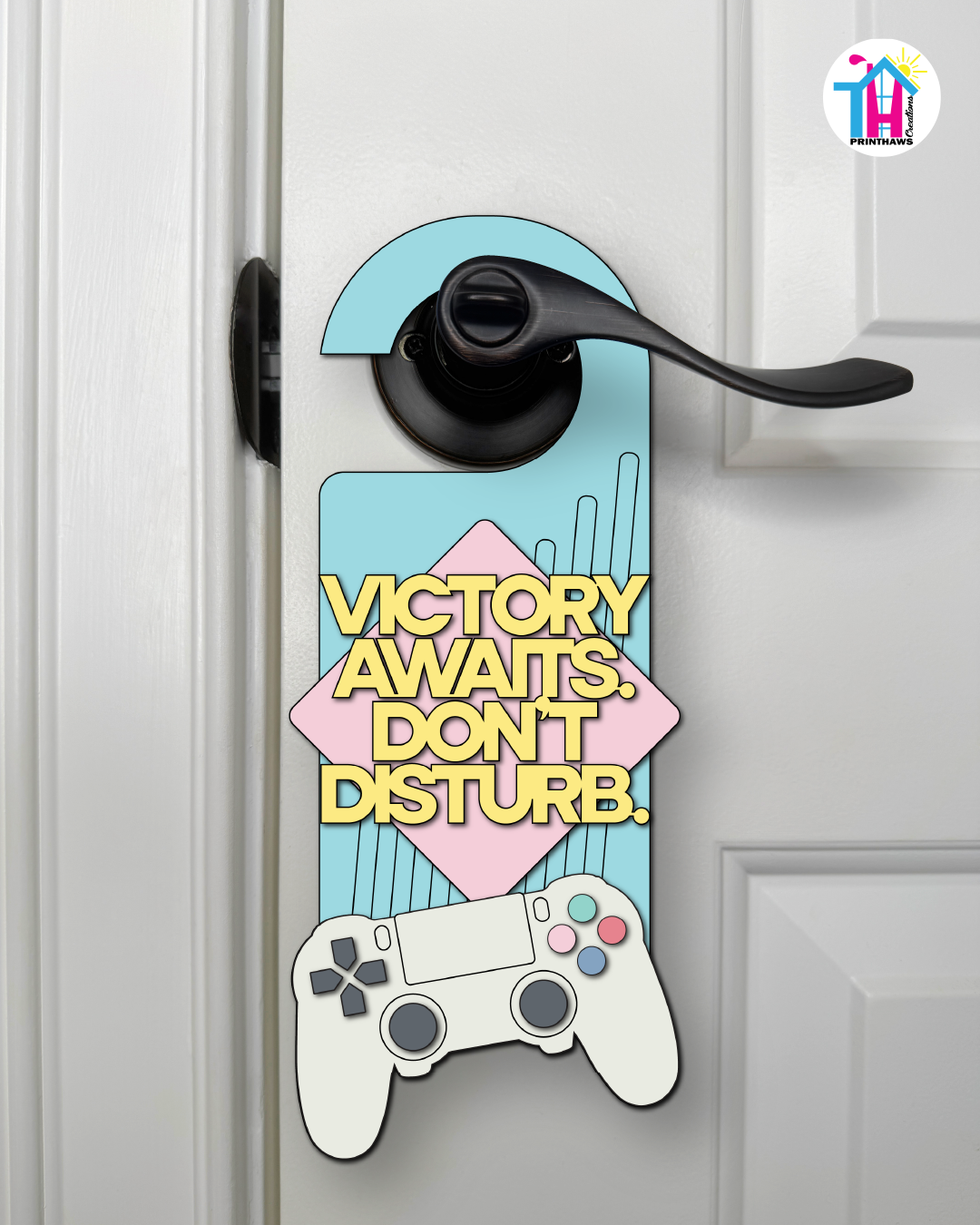 Victory Awaits. Don’t Disturb. – Gamer Doorknob Sign By Printhaws Creations, Wooden Room Sign With Console-Inspired Controller Accent