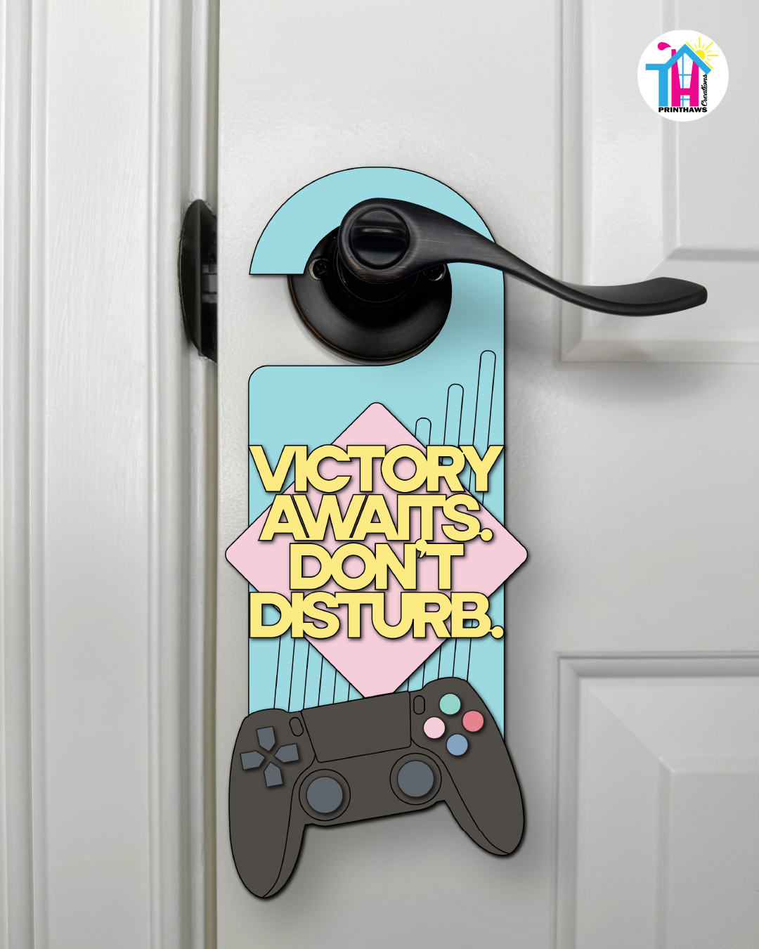Victory Awaits. Don’t Disturb. – Gamer Doorknob Sign By Printhaws Creations, Wooden Room Sign With Console-Inspired Controller Accent