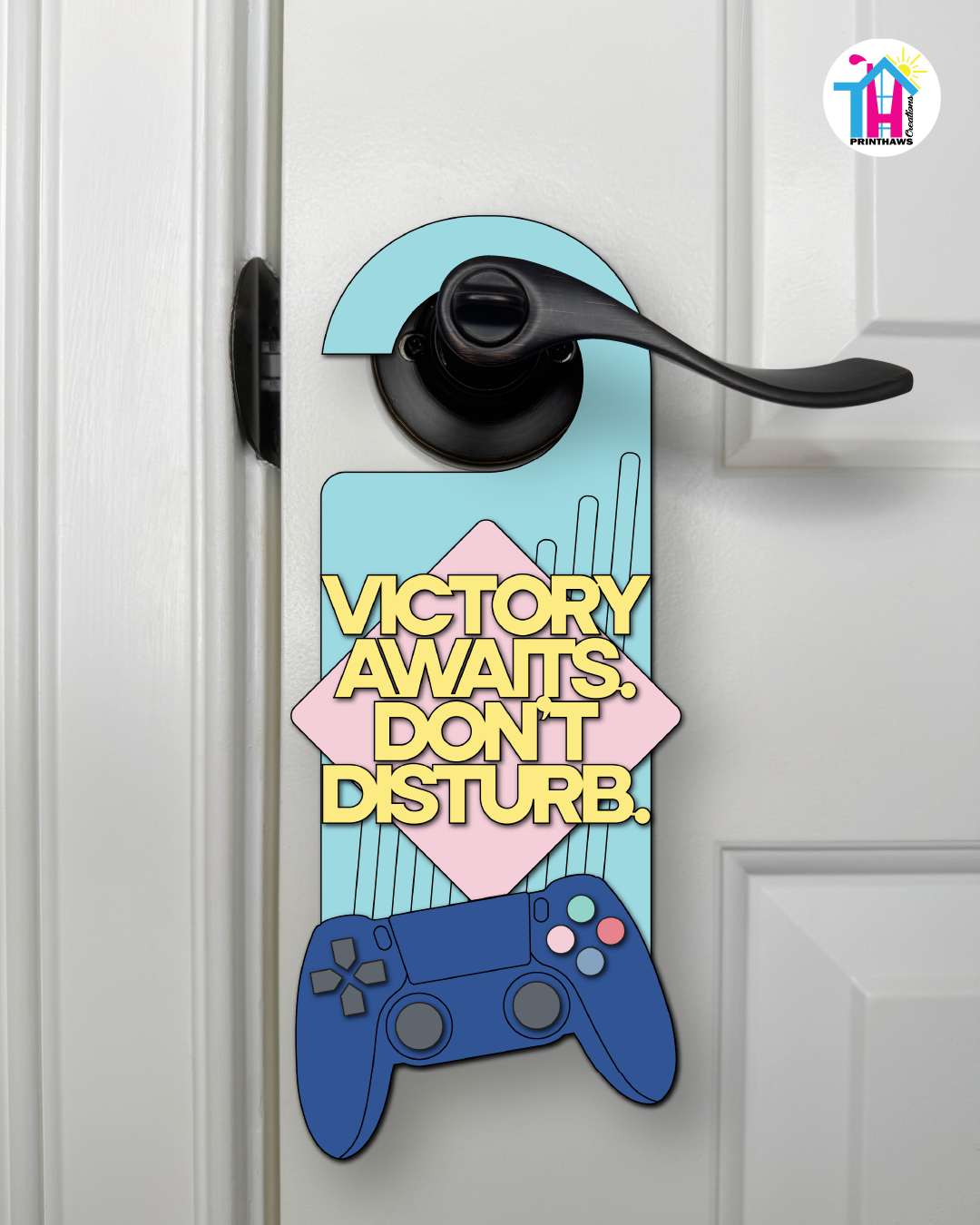 Victory Awaits. Don’t Disturb. – Gamer Doorknob Sign By Printhaws Creations, Wooden Room Sign With Console-Inspired Controller Accent