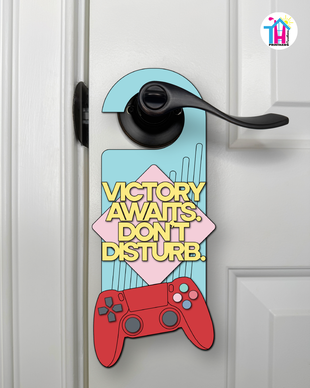 Victory Awaits. Don’t Disturb. – Gamer Doorknob Sign By Printhaws Creations, Wooden Room Sign With Console-Inspired Controller Accent