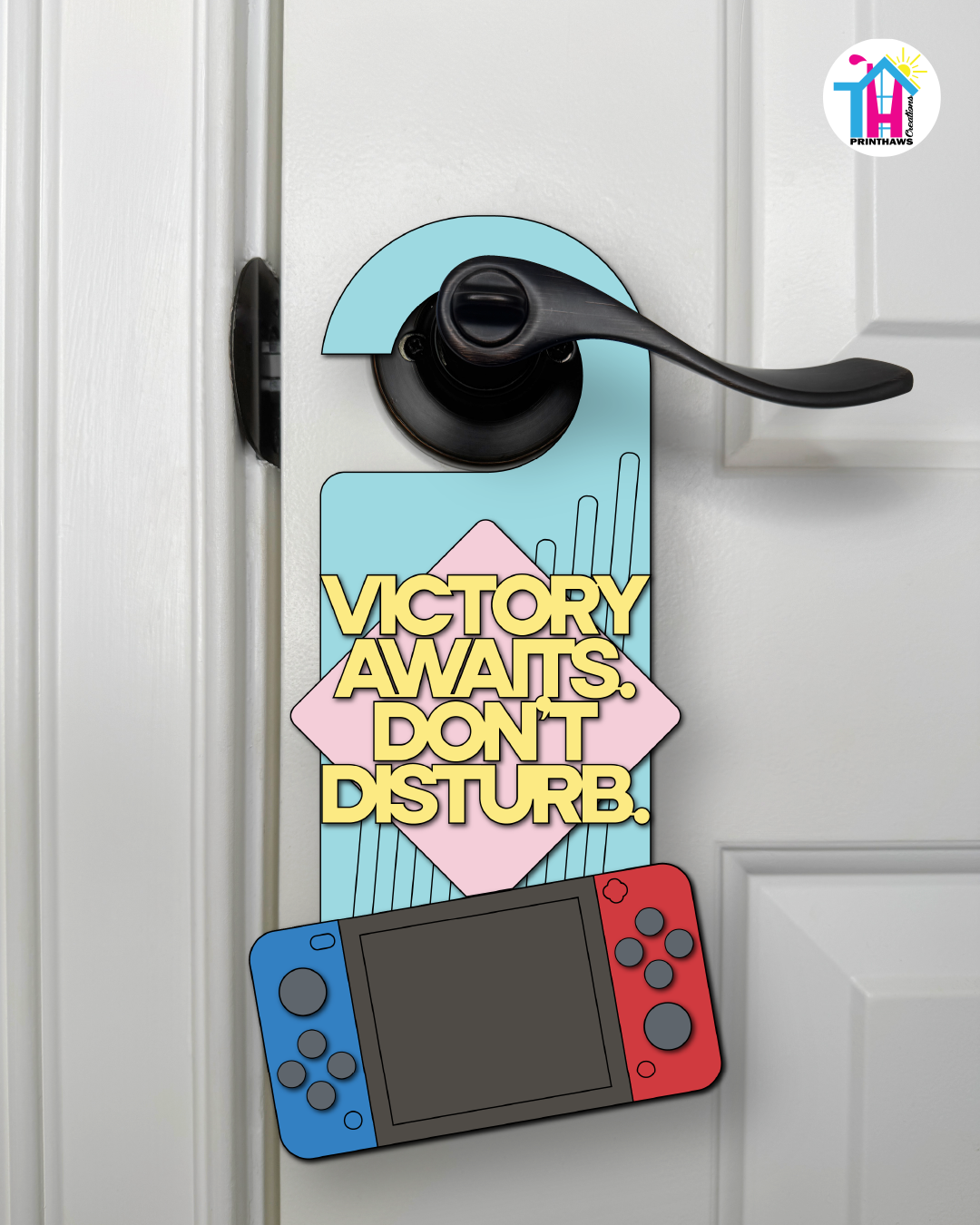 Victory Awaits. Don’t Disturb. – Gamer Doorknob Sign By Printhaws Creations, Wooden Room Sign With Console-Inspired Controller Accent