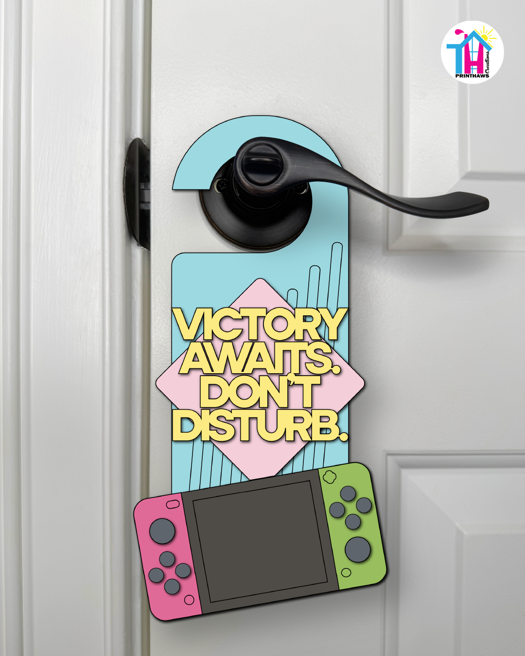Victory Awaits. Don’t Disturb. – Gamer Doorknob Sign By Printhaws Creations, Wooden Room Sign With Console-Inspired Controller Accent