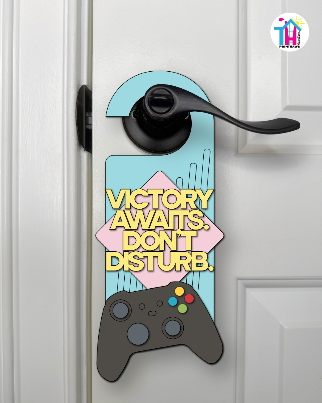Victory Awaits. Don’t Disturb. – Gamer Doorknob Sign By Printhaws Creations, Wooden Room Sign With Console-Inspired Controller Accent