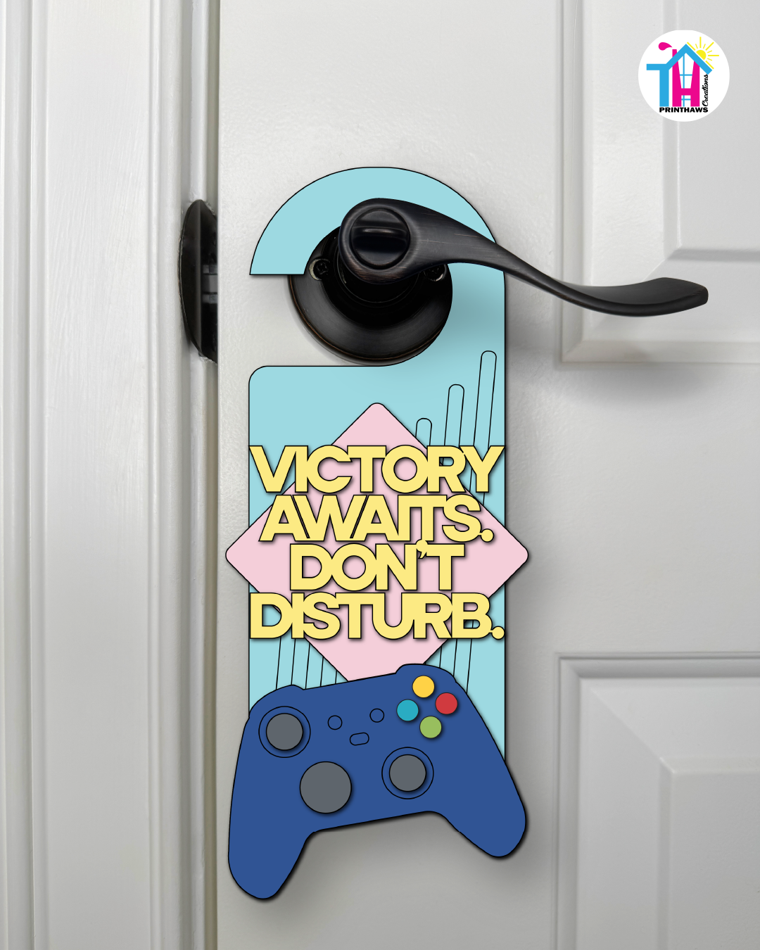 Victory Awaits. Don’t Disturb. – Gamer Doorknob Sign By Printhaws Creations, Wooden Room Sign With Console-Inspired Controller Accent