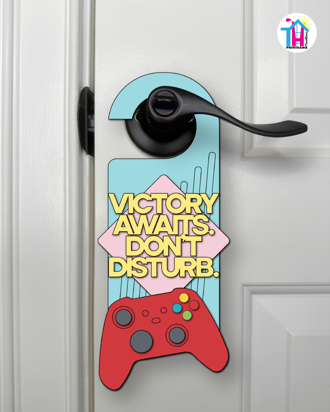 Victory Awaits. Don’t Disturb. – Gamer Doorknob Sign By Printhaws Creations, Wooden Room Sign With Console-Inspired Controller Accent