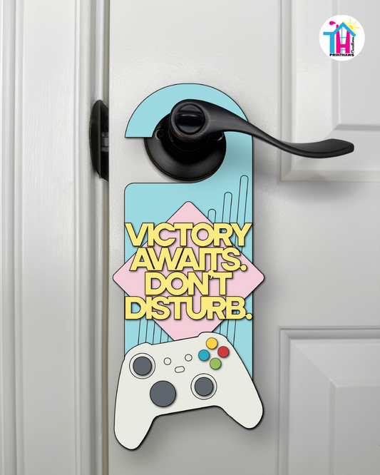 Victory Awaits. Don’t Disturb. – Gamer Doorknob Sign By Printhaws Creations, Wooden Room Sign With Console-Inspired Controller Accent