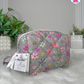 Gray Meadow Pouchie - Handmade By Ruby Rose, Printhaws Creations - Floral, Cotton, Medium (Carry-All Pouch Bag) – Angled Front