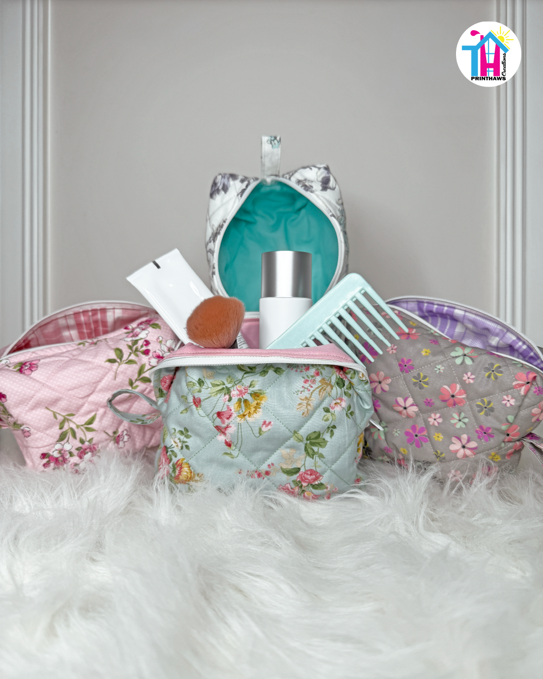 Pouchie - Handmade By Ruby Rose, Printhaws Creations - Floral, Cotton, Medium (Carry-All Pouch Bag) – Full Set