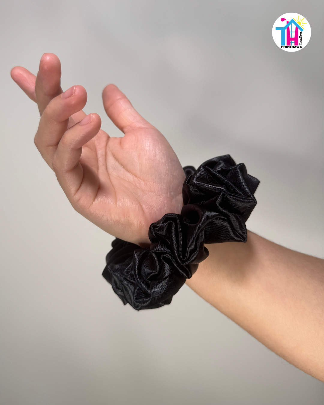 Eclipse Scrunchie - Handmade By Ruby Rose, Printhaws Creations, Black, Satin, Medium (4x4 inches) - Wrist Style