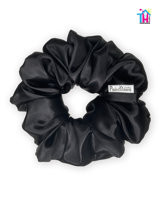 Eclipse Scrunchie - Handmade By Ruby Rose, Printhaws Creations, Black, Satin, XXL (6x6 inches) - Laid Flat