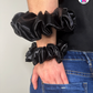 Eclipse Scrunchie - Handmade By Ruby Rose, Printhaws Creations, Black, Satin, XXL (6x6 inches) And Medium (4x4 inches) - Wrist Style