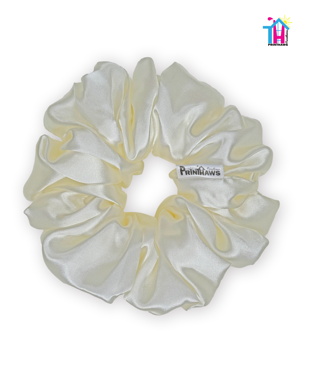 Luna Scrunchie - Handmade By Ruby Rose, Printhaws Creations, Ivory, Satin, XXL (6x6 inches) - Laid Flat