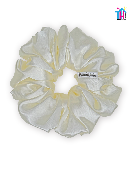Luna Scrunchie - Handmade By Ruby Rose, Printhaws Creations, Ivory, Satin, XXL (6x6 inches) - Laid Flat