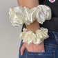 Luna Scrunchie - Handmade By Ruby Rose, Printhaws Creations, Ivory, Satin, XXL (6x6 inches) And Medium (4x4 inches) - Wrist Style