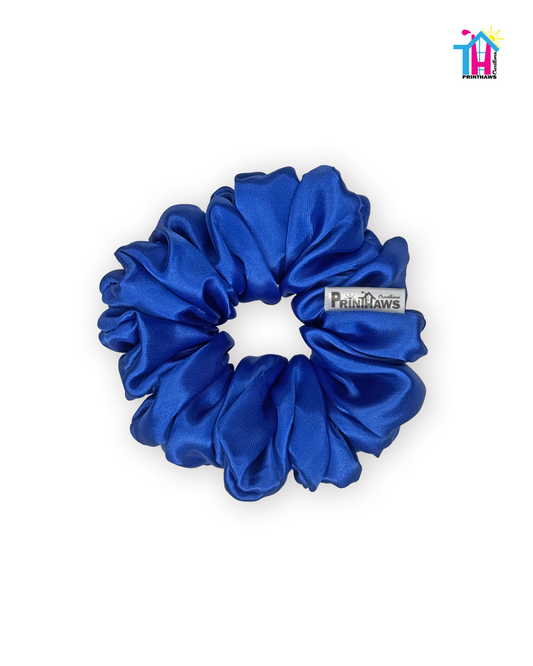 Galaxia Scrunchie - Handmade By Ruby Rose, Printhaws Creations, Royal Blue, Satin, Medium (4x4 inches) - Laid Flat