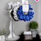 Galaxia Scrunchie - Handmade By Ruby Rose, Printhaws Creations, Royal Blue, Satin, Medium (4x4 inches) - Tagged Display Angle