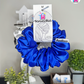 Galaxia Scrunchie - Handmade By Ruby Rose, Printhaws Creations, Royal Blue, Satin, Medium (4x4 inches) - Tagged Display Front