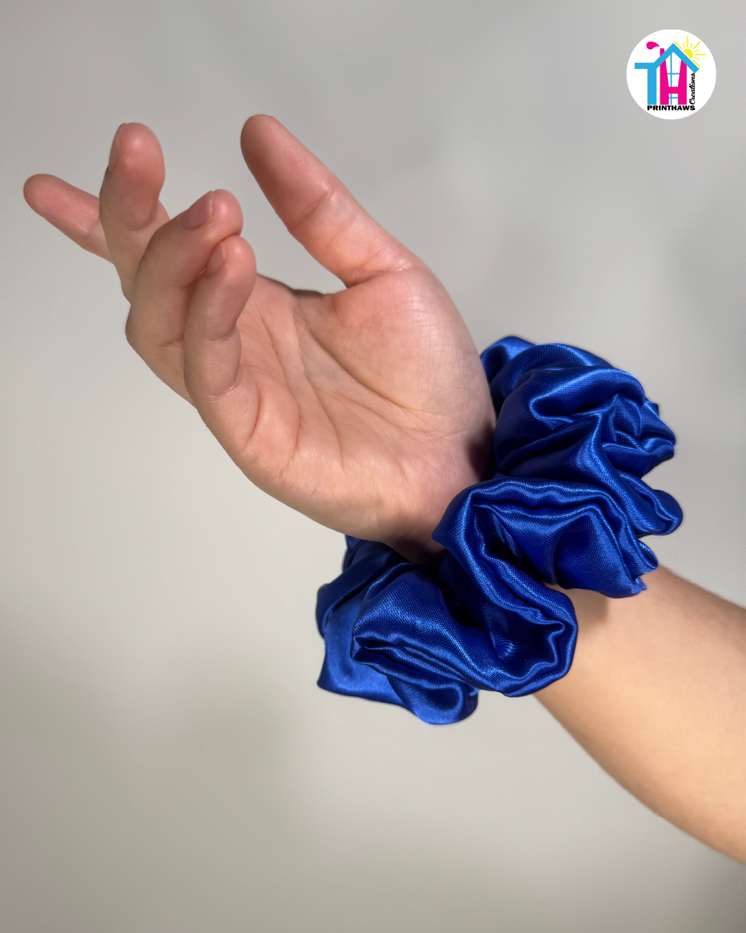 Galaxia Scrunchie - Handmade By Ruby Rose, Printhaws Creations, Royal Blue, Satin, Medium (4x4 inches) - Wrist Style