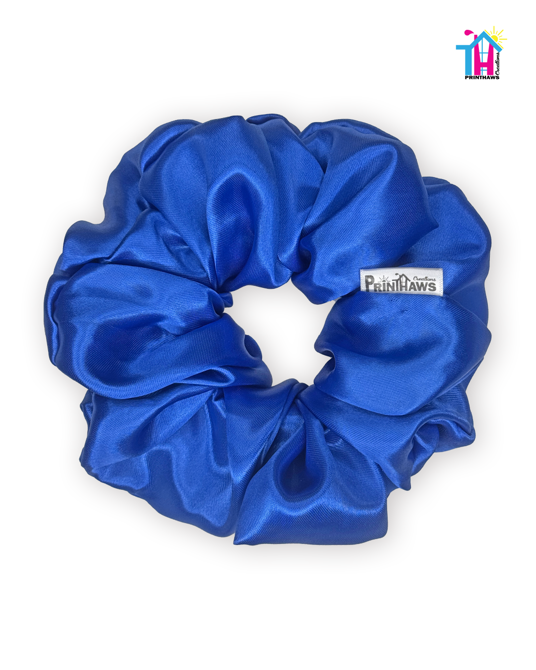 Galaxia Scrunchie - Handmade By Ruby Rose, Printhaws Creations, Royal Blue, Satin, XXL (6x6 inches) - Laid Flat