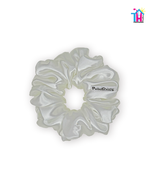 Moonbeam Scrunchie - Handmade By Ruby Rose, Printhaws Creations, White, Satin, Medium (4x4 inches) - Laid Flat