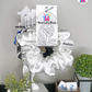 Moonbeam Scrunchie - Handmade By Ruby Rose, Printhaws Creations, White, Satin, Medium (4x4 inches) - Tagged Display Front