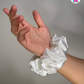 Moonbeam Scrunchie - Handmade By Ruby Rose, Printhaws Creations, White, Satin, Medium (4x4 inches) - Wrist Style