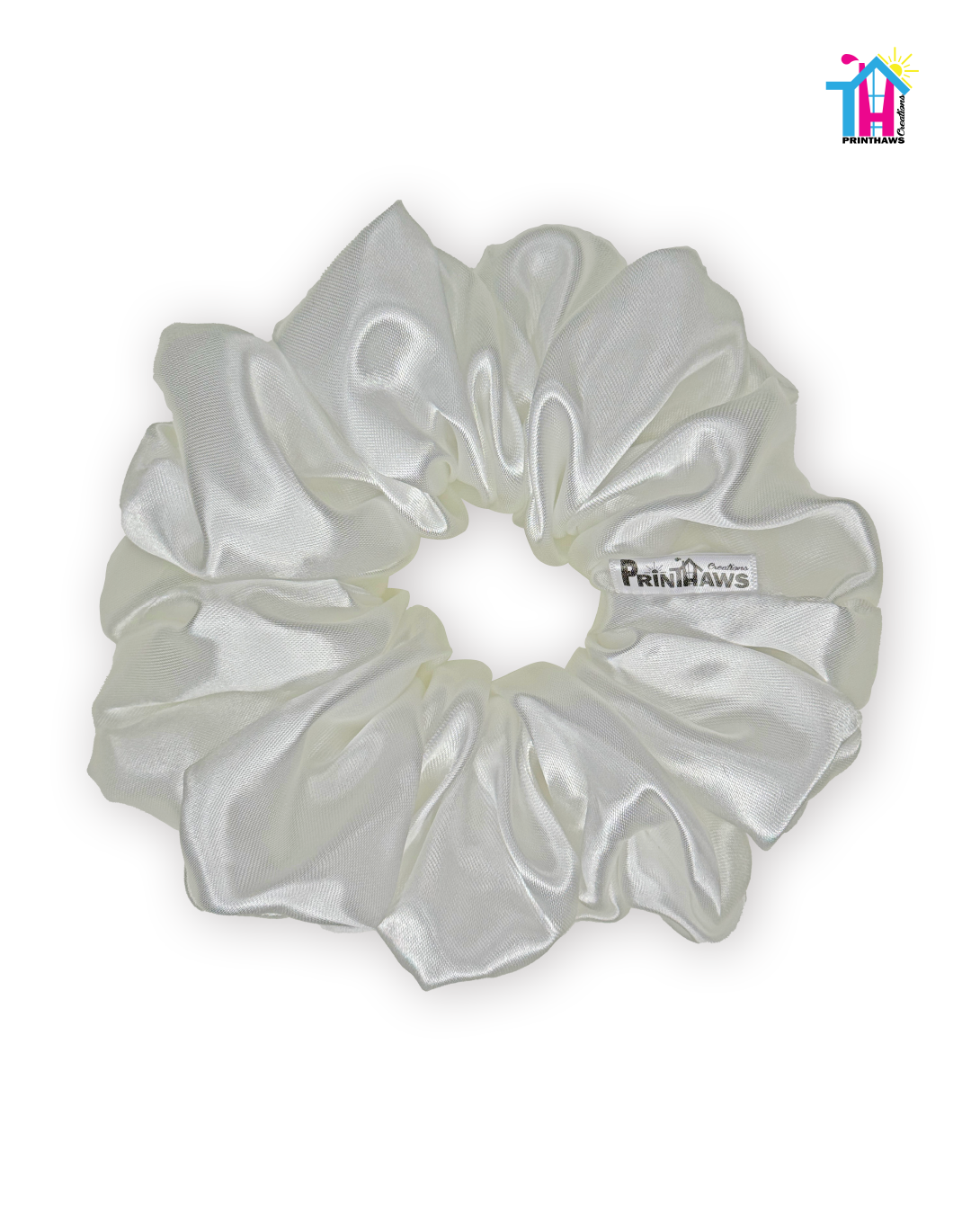 Moonbeam Scrunchie - Handmade By Ruby Rose, Printhaws Creations, White, Satin, XXL (6x6 inches) - Laid Flat