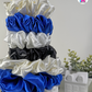 Scrunchie - Handmade By Ruby Rose, Printhaws Creations, White, Black, Ivory, Royal Blue, Satin, XXL (6x6 inches) And Medium (4x4 inches) - Full Set