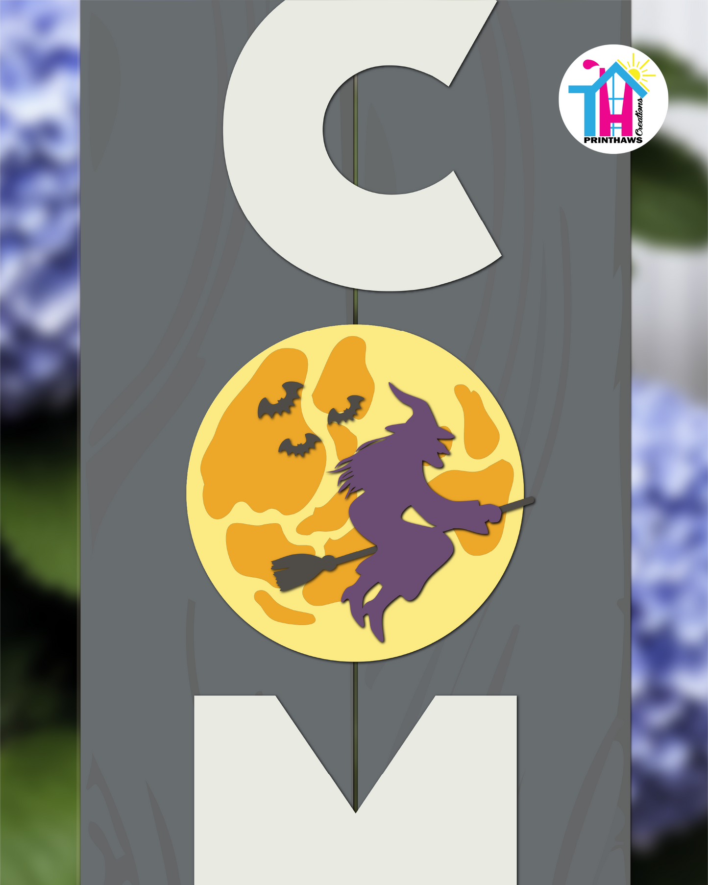 Moon Witch - Vertical Sign Swappable By Printhaws Creations, 3D Accent (Approx. 8 × 8 in)