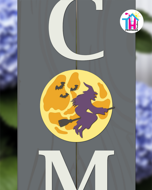 Moon Witch - Vertical Sign Swappable By Printhaws Creations, 3D Accent (Approx. 8 × 8 in)