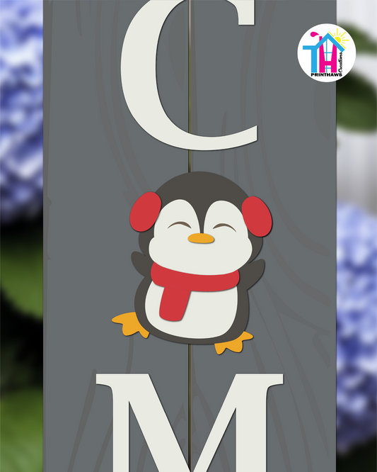 Penguin Red - Vertical Sign Swappable By Printhaws Creations, 3D Accent (Approx. 8 × 8 in)