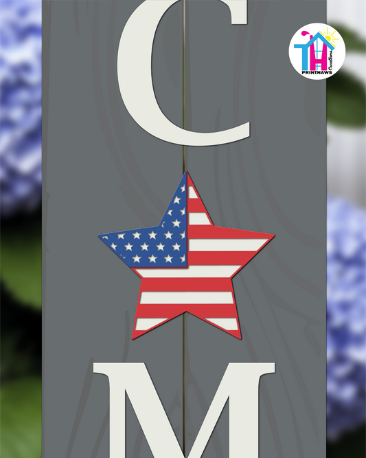 Star Flag - Vertical Sign Swappable By Printhaws Creations, 3D Accent (Approx. 8 × 8 in)