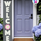 WELCOME - Vertical Sign Base (Block Font, Gray Base) By Printhaws Creations, Wooden Porch Sign (Approx. 6 ft x 1 ft)