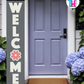 WELCOME - Vertical Sign Base (Block Font, Gray Base) By Printhaws Creations, Wooden Porch Sign (Approx. 6 ft x 1 ft)