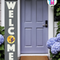 WELCOME - Vertical Sign Base (Block Font, Gray Base) By Printhaws Creations, Wooden Porch Sign (Approx. 6 ft x 1 ft)