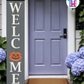 WELCOME - Vertical Sign Base (Transitional Font, Gray Base) By Printhaws Creations, Wooden Porch Sign (Approx. 6 ft x 1 ft)