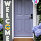 WELCOME - Vertical Sign Base (Block Font, Gray Base) By Printhaws Creations, Wooden Porch Sign (Approx. 6 ft x 1 ft)