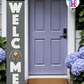 WELCOME - Vertical Sign Base (Block Font, Gray Base) By Printhaws Creations, Wooden Porch Sign (Approx. 6 ft x 1 ft)