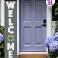 WELCOME - Vertical Sign Base (Block Font, Gray Base) By Printhaws Creations, Wooden Porch Sign (Approx. 6 ft x 1 ft)