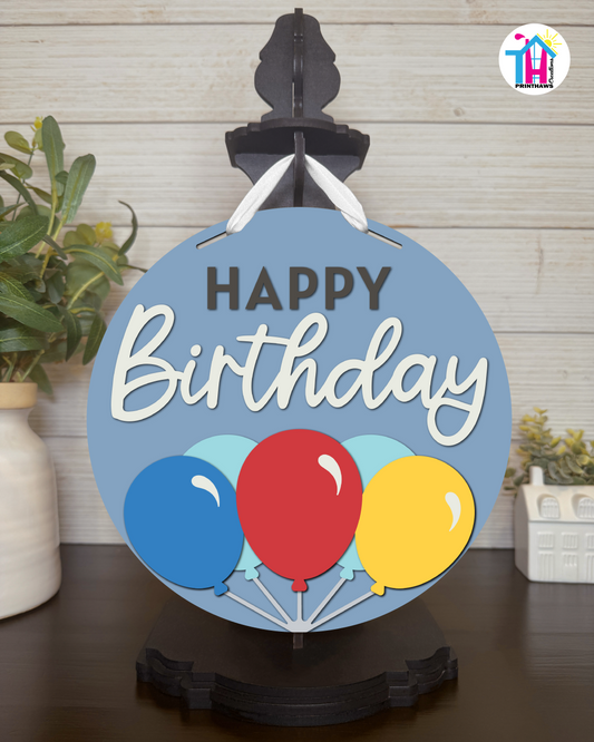 Builder Play - Birthday Tabletop Decor By Printhaws Creations, 10" Round Wooden Shelf Sign, Layered Hand-Painted Home Decor