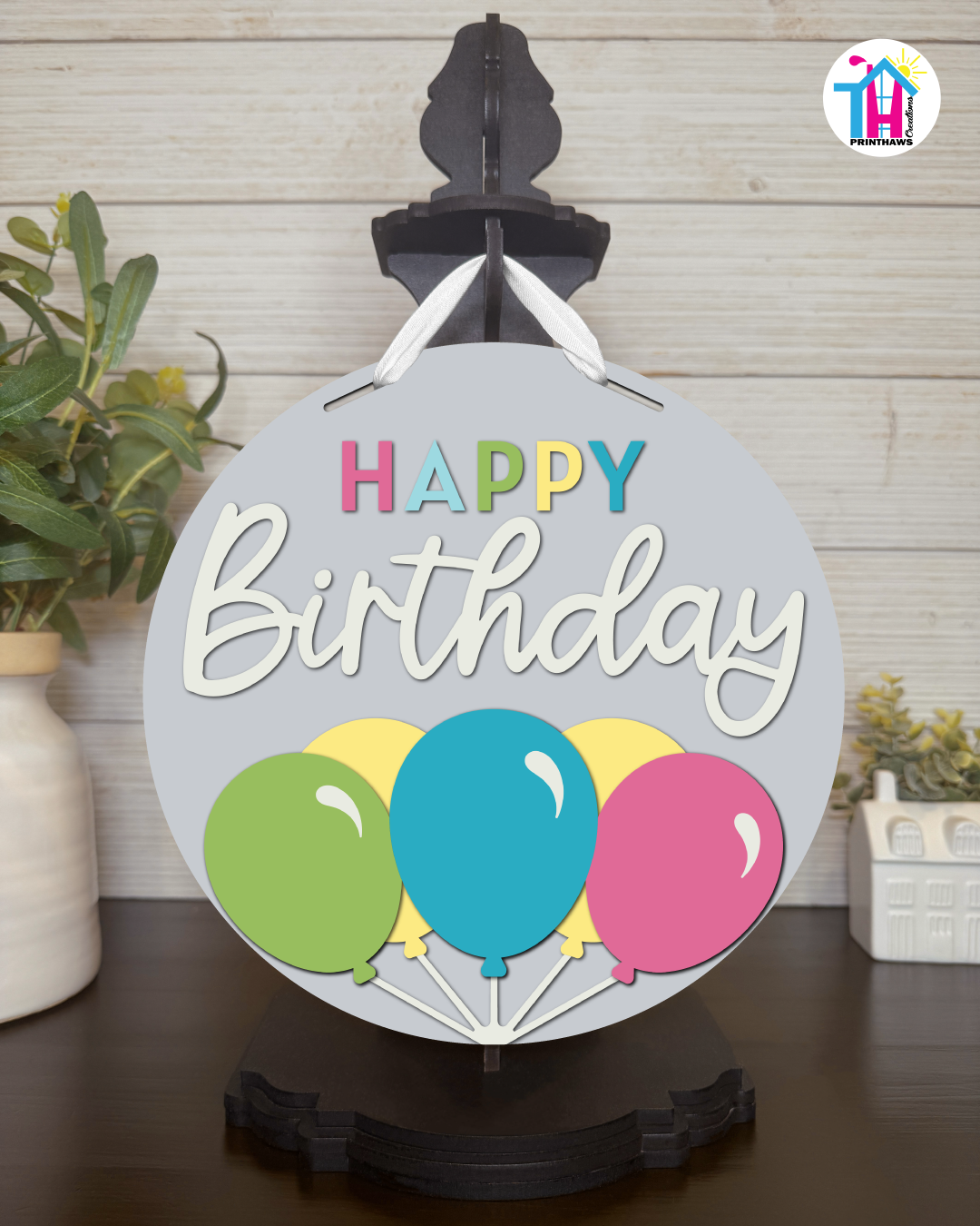Confetti Bright - Birthday Tabletop Decor By Printhaws Creations, 10" Round Wooden Shelf Sign, Layered Hand-Painted Home Decor