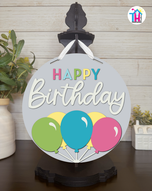 Confetti Bright - Birthday Tabletop Decor By Printhaws Creations, 10" Round Wooden Shelf Sign, Layered Hand-Painted Home Decor