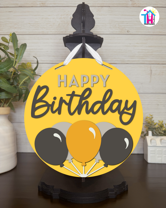 Golden Gala - Birthday Tabletop Decor By Printhaws Creations, 10" Round Wooden Shelf Sign, Layered Hand-Painted Home Decor