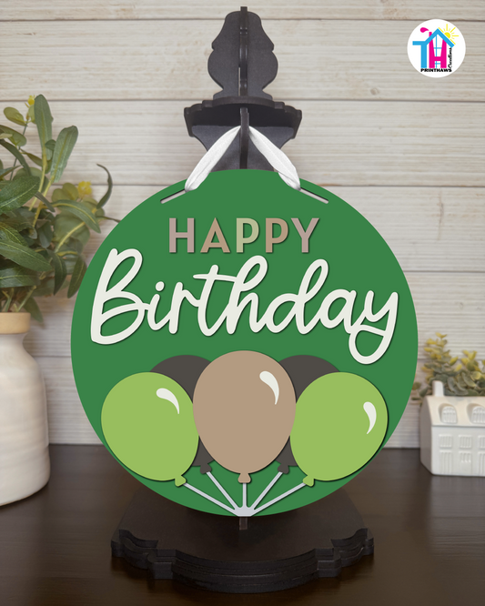 Pixel Grove - Birthday Tabletop Decor By Printhaws Creations, 10" Round Wooden Shelf Sign, Layered Hand-Painted Home Decor